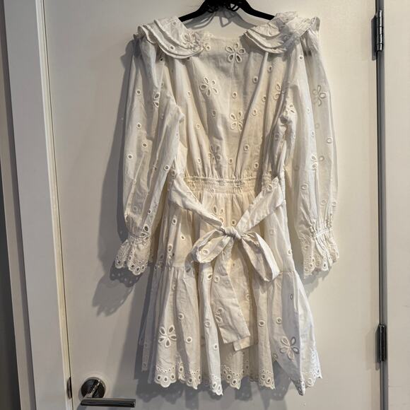 For Love & Lemons Serena Mini Dress White Eyelet Layered Ruffle Scalloped Sz L - Picture 10 of 10